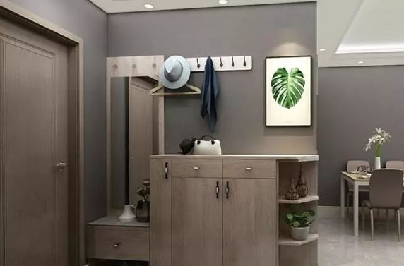 玄關做成鞋柜+穿衣鏡+收納+換鞋凳好看又實用